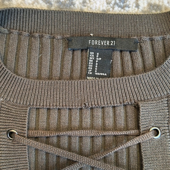 Olive colored lace up ribbed sweater dress from forever 21 size small like New! - Picture 4 of 4